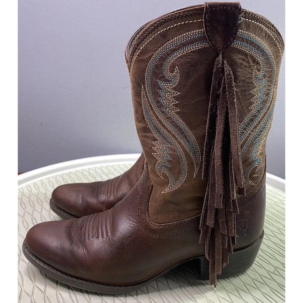 Ariat Youth Leather Western Riding Cowgirl Boots Rodeo Fringe Brown Sz.13‎